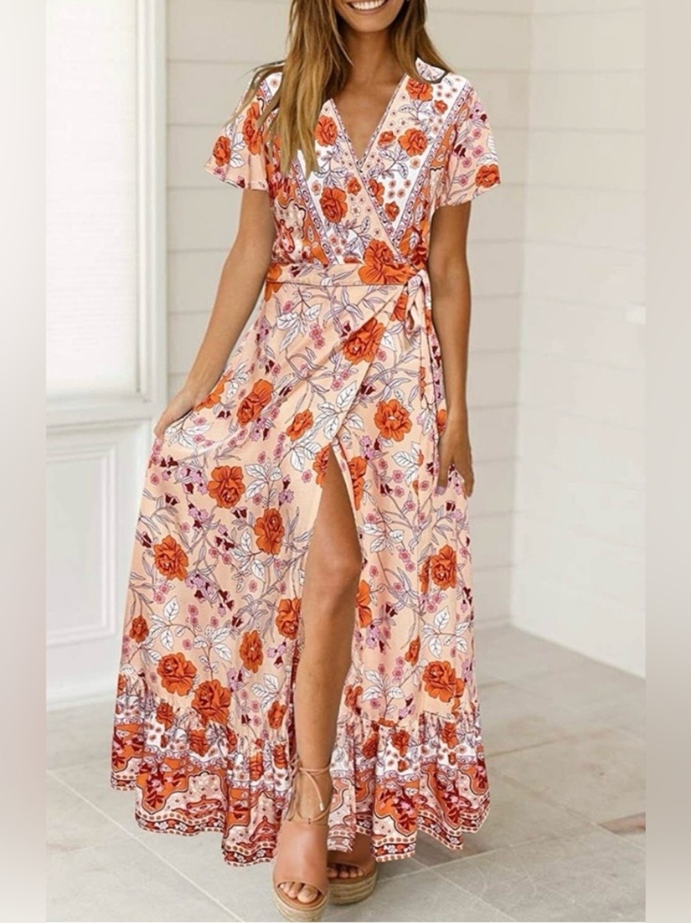 Peach and Orange Maxi Dress